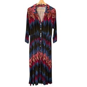 Soft Surroundings Petite Large Jersey Knit Button Down Maxi Dress Colorful